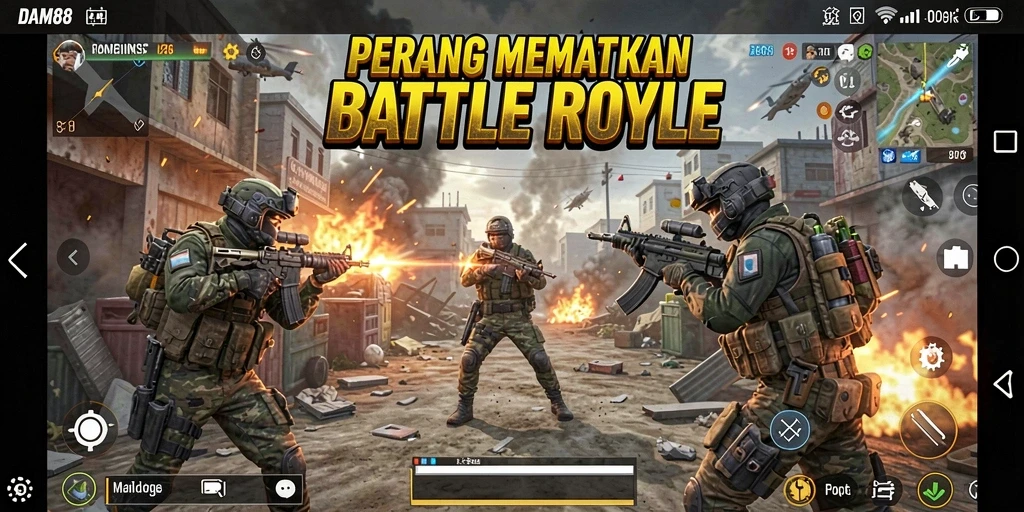 Screenshot utama DAM88 menampilkan aksi penuh ketegangan di arena Battle Royale.