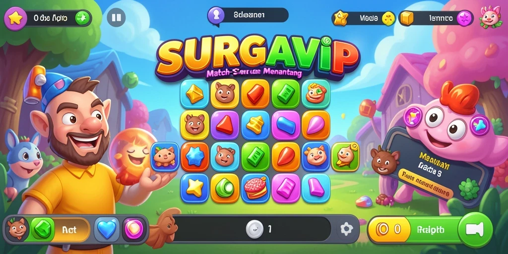Screenshot utama SURGAVIP menampilkan gameplay seru dan penuh warna.